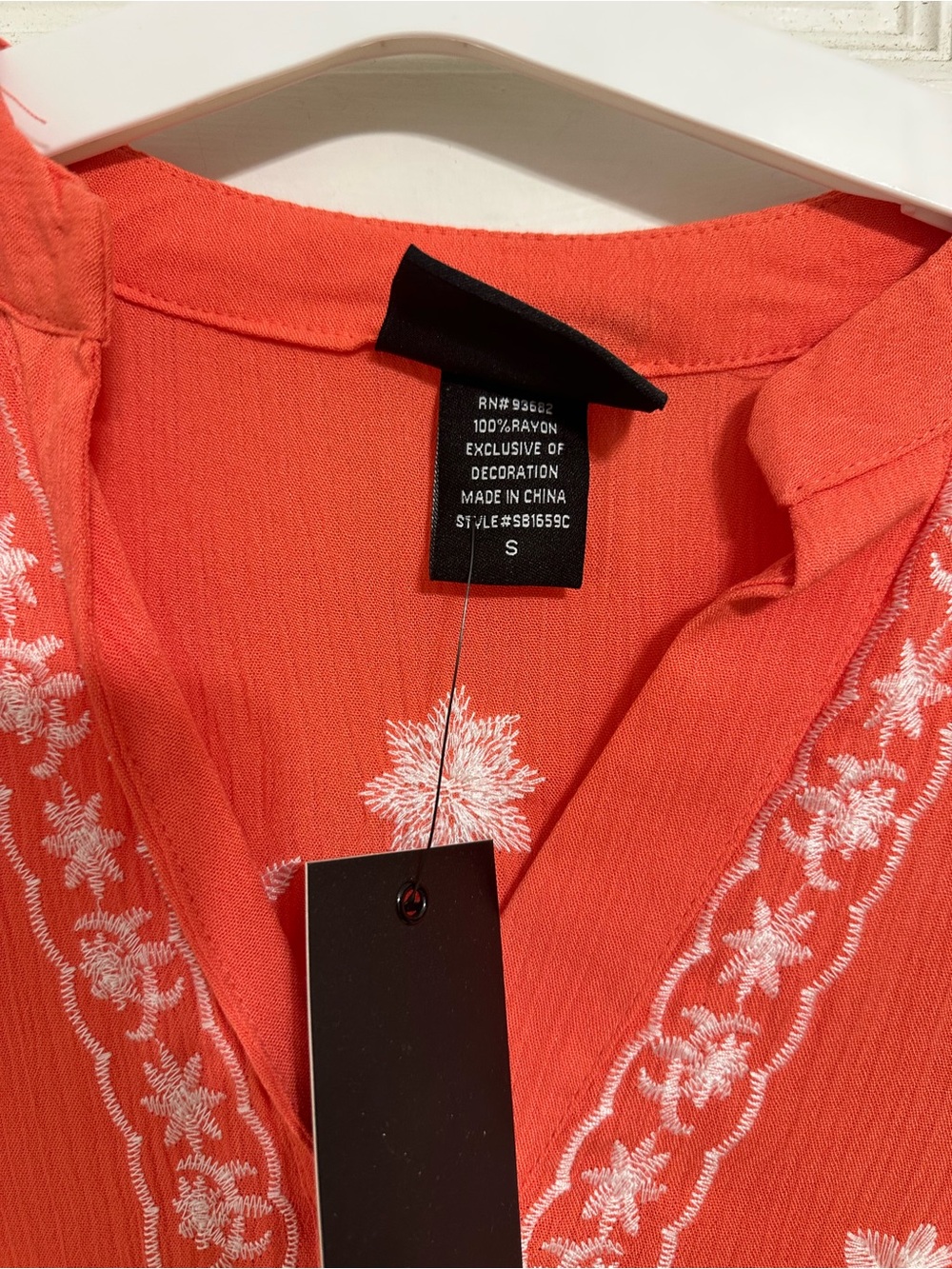 Coral Embroidered Button-Front Top - Picture 4 of 4